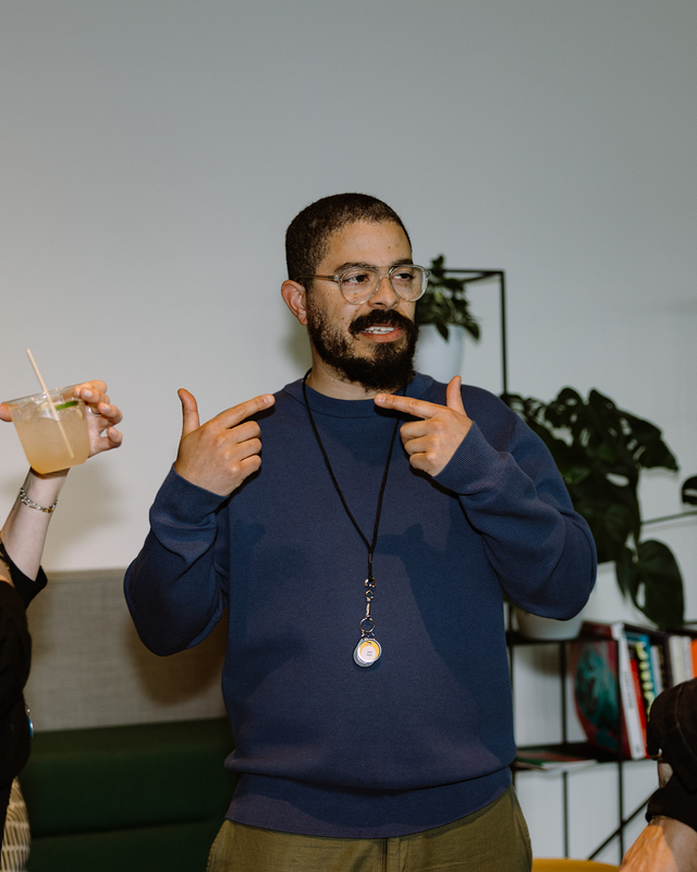 Person speaking during an informal team moment
